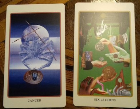 Cancer &amp; Six of Coins