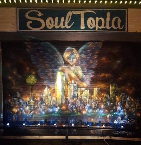 The much photographed  SoulTopia mural at night.